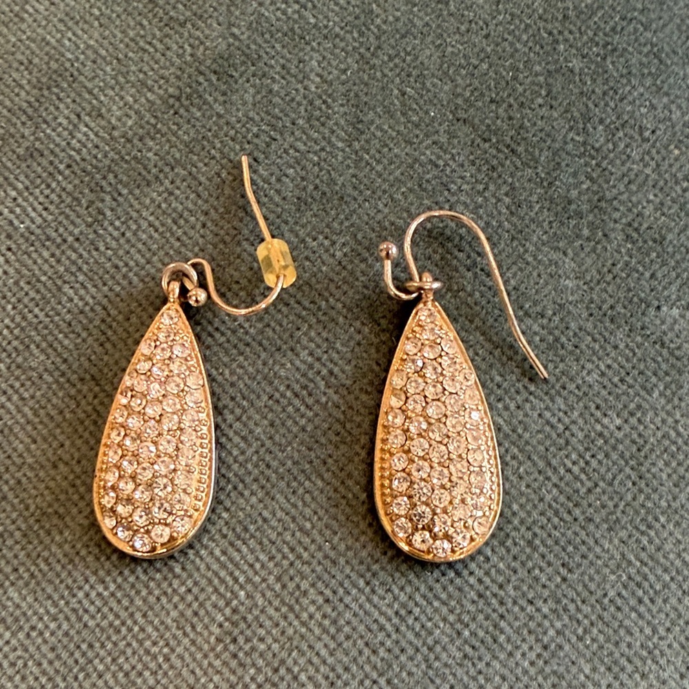 Sparkling Teardrop Dangle Earrings - Rose Gold Crystal